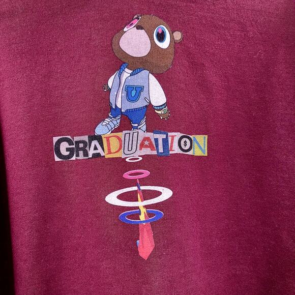 Kanye West GRADUATION Themed Dropout Bear Mascot Maroon Red Hoodie Men's Size M - Picture 3 of 8